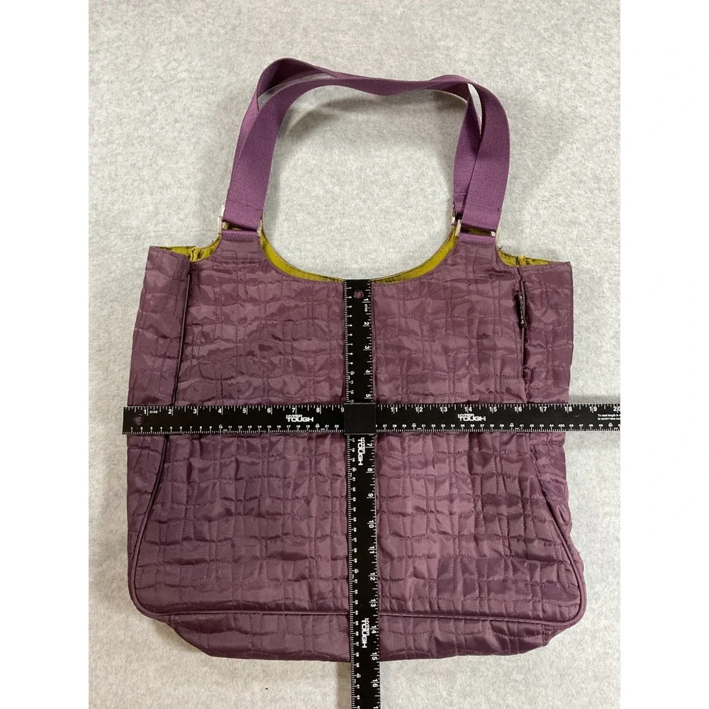 Milano Series Quilted Shoulder Bag Plum Purple Lime Green Lining Tote